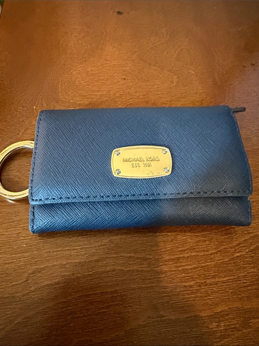 Michael Kors Navy‎ Saffiano Key Pouch with Gold Plate